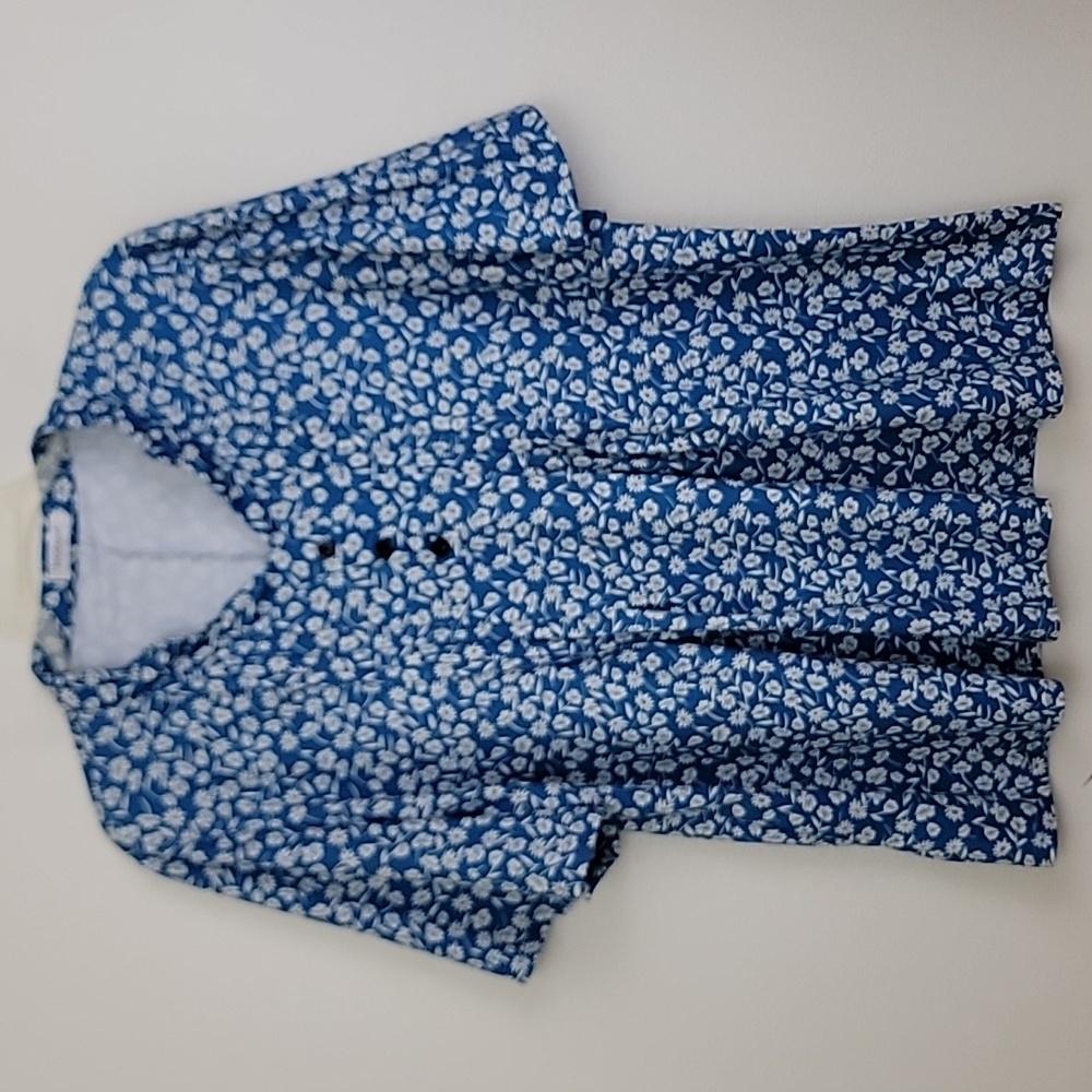 Blue & White Floral Bell Sleeve Top By Hocosit Womens XXL